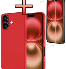 NoXx NoXx iPhone 16 Plus Hoesje Siliconen Met Screenprotector Met Dichte Notch - Rood