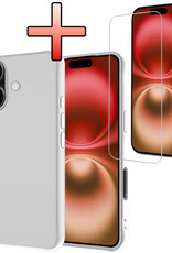 NoXx Hoes Geschikt voor iPhone 16 Plus Hoesje Cover Siliconen Back Case Hoes Met Screenprotector - Wit
