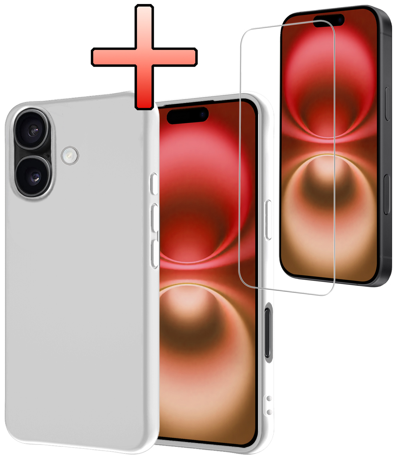 NoXx Hoes Geschikt voor iPhone 16 Plus Hoesje Cover Siliconen Back Case Hoes Met Screenprotector - Wit