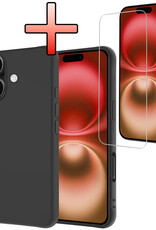 NoXx Hoes Geschikt voor iPhone 16 Plus Hoesje Cover Siliconen Back Case Hoes Met Screenprotector - Zwart
