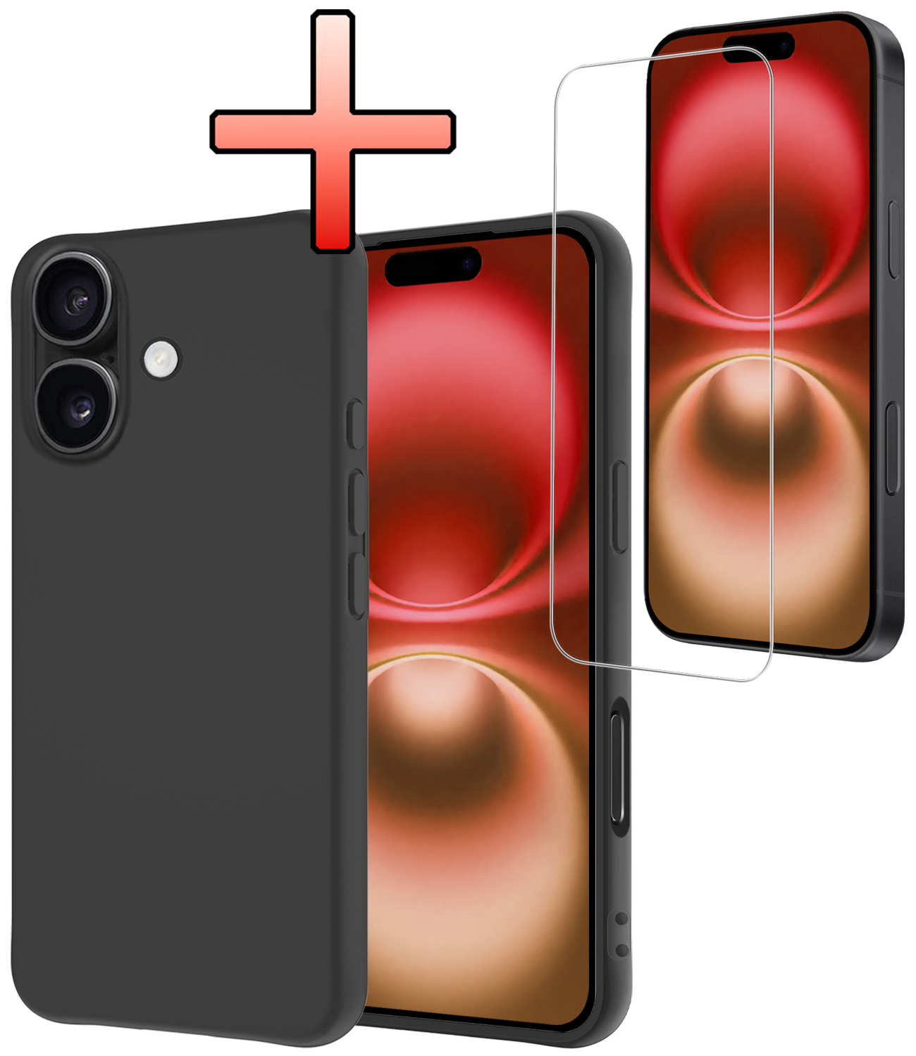 NoXx Hoes Geschikt voor iPhone 16 Plus Hoesje Cover Siliconen Back Case Hoes Met Screenprotector - Zwart