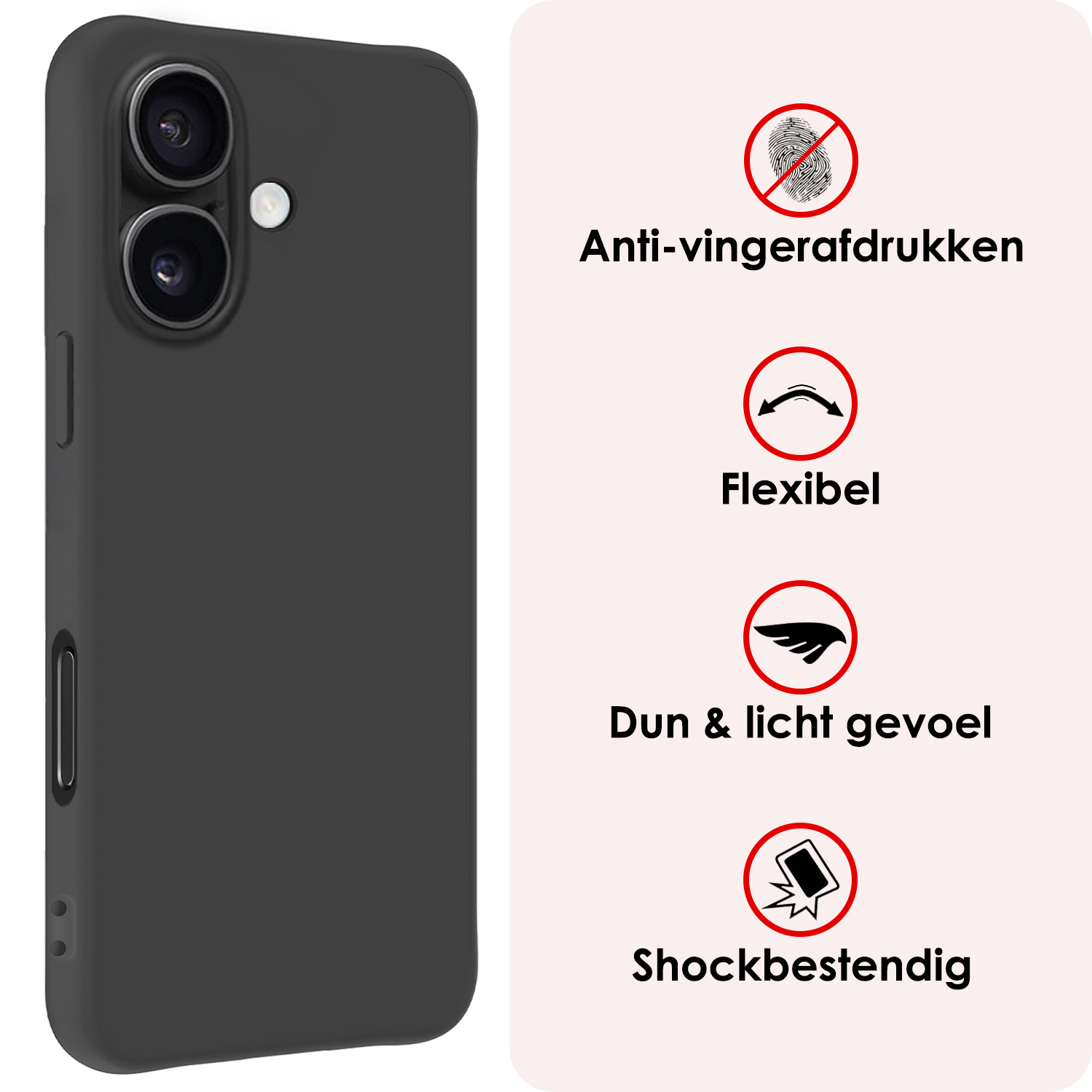 NoXx Hoes Geschikt voor iPhone 16 Plus Hoesje Cover Siliconen Back Case Hoes Met Screenprotector - Zwart