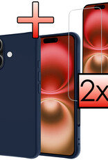 NoXx Hoes Geschikt voor iPhone 16 Plus Hoesje Cover Siliconen Back Case Hoes Met 2x Screenprotector - Donkerblauw