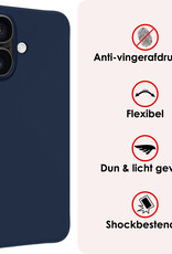 NoXx Hoes Geschikt voor iPhone 16 Plus Hoesje Cover Siliconen Back Case Hoes Met 2x Screenprotector - Donkerblauw