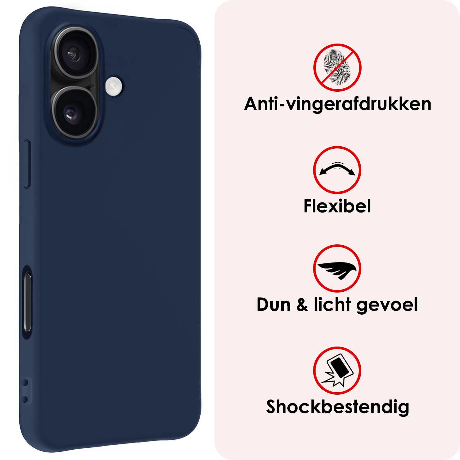 NoXx Hoes Geschikt voor iPhone 16 Plus Hoesje Cover Siliconen Back Case Hoes Met 2x Screenprotector - Donkerblauw