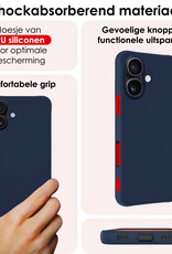 NoXx Hoes Geschikt voor iPhone 16 Plus Hoesje Cover Siliconen Back Case Hoes Met 2x Screenprotector - Donkerblauw