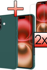 NoXx Hoes Geschikt voor iPhone 16 Plus Hoesje Cover Siliconen Back Case Hoes Met 2x Screenprotector - Donkergroen