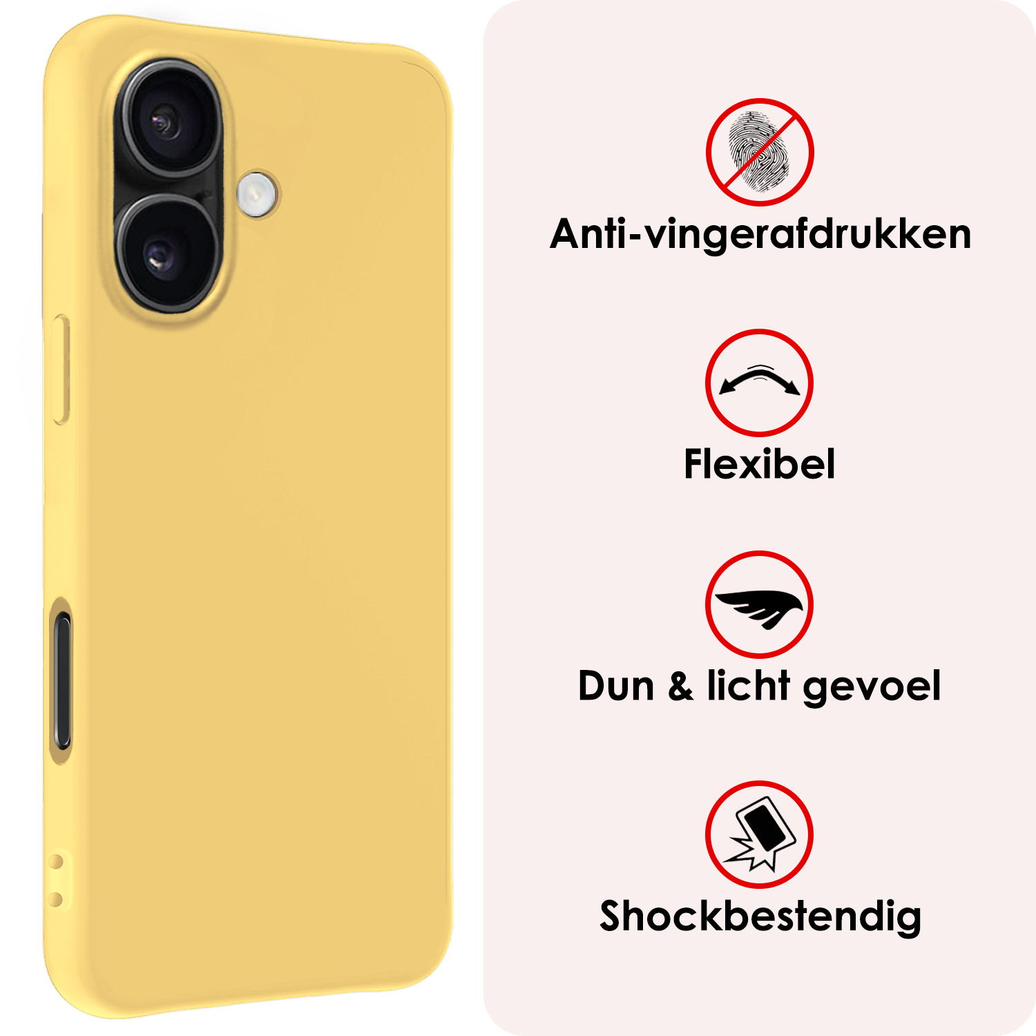 NoXx Hoes Geschikt voor iPhone 16 Plus Hoesje Cover Siliconen Back Case Hoes Met 2x Screenprotector - Geel