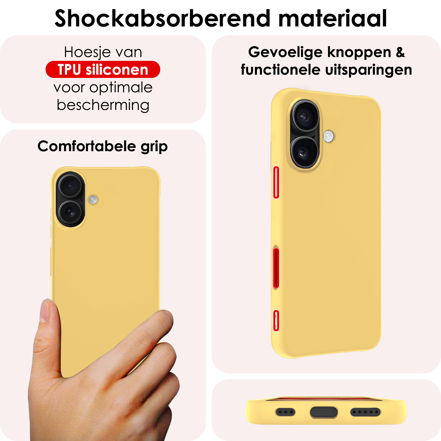 NoXx Hoes Geschikt voor iPhone 16 Plus Hoesje Cover Siliconen Back Case Hoes Met 2x Screenprotector - Geel