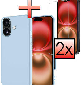NoXx NoXx iPhone 16 Plus Hoesje Siliconen Met 2x Screenprotector Met Dichte Notch - Lichtblauw