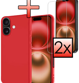 NoXx NoXx iPhone 16 Plus Hoesje Siliconen Met 2x Screenprotector Met Dichte Notch - Rood