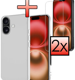 NoXx NoXx iPhone 16 Plus Hoesje Siliconen Met 2x Screenprotector Met Dichte Notch - Wit