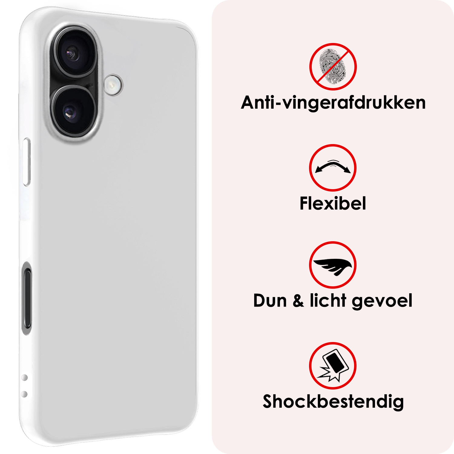 NoXx Hoes Geschikt voor iPhone 16 Plus Hoesje Cover Siliconen Back Case Hoes Met 2x Screenprotector - Wit