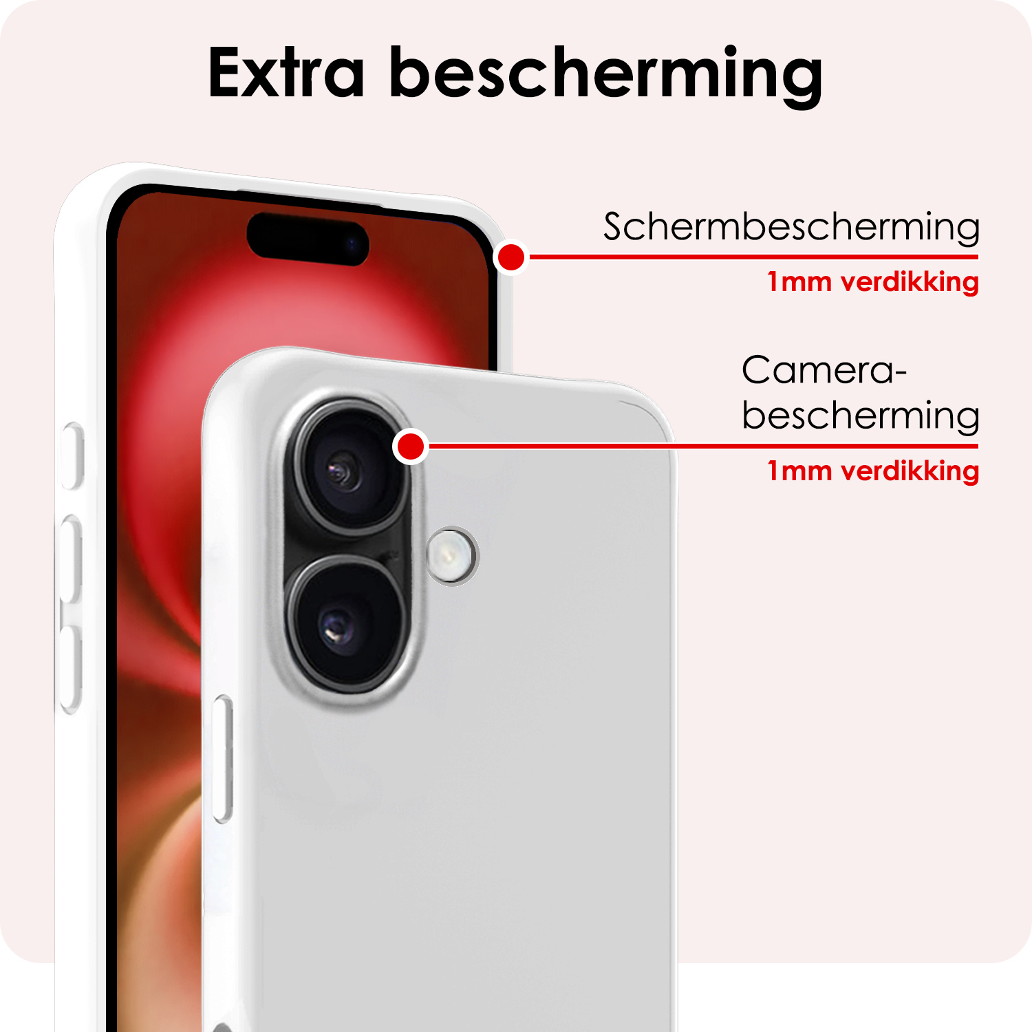 NoXx Hoes Geschikt voor iPhone 16 Plus Hoesje Cover Siliconen Back Case Hoes Met 2x Screenprotector - Wit