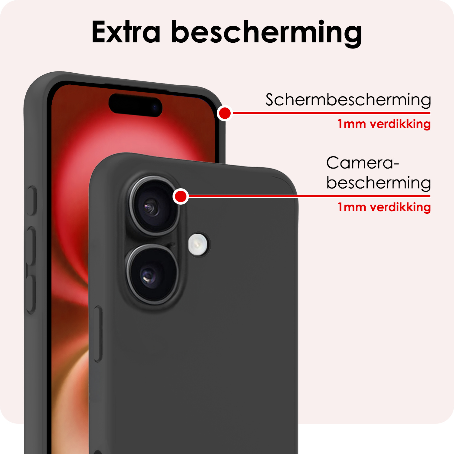 NoXx Hoes Geschikt voor iPhone 16 Plus Hoesje Cover Siliconen Back Case Hoes Met 2x Screenprotector - Zwart