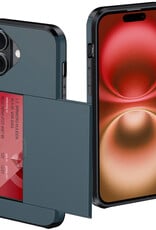 NoXx Hoes Geschikt voor iPhone 16 Hoesje Pasjeshouder Hard Cover Shock Proof Hard Case Hoes Met Kaarthouder - Donkerblauw
