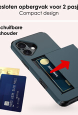 NoXx Hoes Geschikt voor iPhone 16 Hoesje Pasjeshouder Hard Cover Shock Proof Hard Case Hoes Met Kaarthouder - Donkerblauw