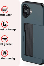 NoXx Hoes Geschikt voor iPhone 16 Hoesje Pasjeshouder Hard Cover Shock Proof Hard Case Hoes Met Kaarthouder - Donkerblauw