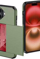 NoXx Hoes Geschikt voor iPhone 16 Hoesje Pasjeshouder Hard Cover Shock Proof Hard Case Hoes Met Kaarthouder - Donkergroen