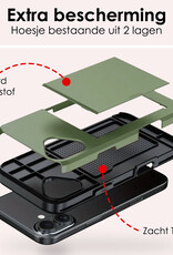 NoXx Hoes Geschikt voor iPhone 16 Hoesje Pasjeshouder Hard Cover Shock Proof Hard Case Hoes Met Kaarthouder - Donkergroen