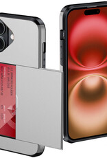 NoXx Hoes Geschikt voor iPhone 16 Hoesje Pasjeshouder Hard Cover Shock Proof Hard Case Hoes Met Kaarthouder - Grijs