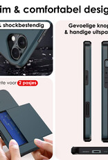 NoXx Hoes Geschikt voor iPhone 16 Hoesje Pasjeshouder Hard Cover Met Screenprotector Shock Proof Hard Case Hoes Met Kaarthouder - Donkerblauw