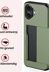 NoXx Hoes Geschikt voor iPhone 16 Hoesje Pasjeshouder Hard Cover Met Screenprotector Shock Proof Hard Case Hoes Met Kaarthouder - Donkergroen