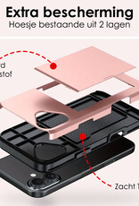 NoXx Hoes Geschikt voor iPhone 16 Hoesje Pasjeshouder Hard Cover Met Screenprotector Shock Proof Hard Case Hoes Met Kaarthouder - Rosé goud