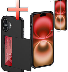 NoXx NoXx iPhone 16 Hoesje Pashouder Hard Met Screenprotector - Zwart