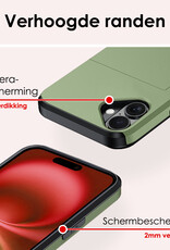 NoXx Hoes Geschikt voor iPhone 16 Hoesje Pasjeshouder Hard Cover Met 2x Screenprotector Shock Proof Hard Case Hoes Met Kaarthouder - Donkergroen