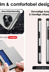 NoXx Hoes Geschikt voor iPhone 16 Hoesje Pasjeshouder Hard Cover Met 2x Screenprotector Shock Proof Hard Case Hoes Met Kaarthouder - Grijs