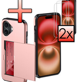 NoXx NoXx iPhone 16 Hoesje Pashouder Hard Met 2x Screenprotector - Rosé Goud