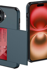 NoXx Hoes Geschikt voor iPhone 16 Plus Hoesje Pasjeshouder Hard Cover Shock Proof Hard Case Hoes Met Kaarthouder - Donkerblauw