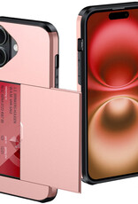 NoXx Hoes Geschikt voor iPhone 16 Plus Hoesje Pasjeshouder Hard Cover Shock Proof Hard Case Hoes Met Kaarthouder - Rosé goud
