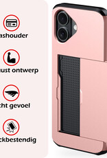 NoXx Hoes Geschikt voor iPhone 16 Plus Hoesje Pasjeshouder Hard Cover Shock Proof Hard Case Hoes Met Kaarthouder - Rosé goud