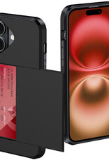 NoXx Hoes Geschikt voor iPhone 16 Plus Hoesje Pasjeshouder Hard Cover Shock Proof Hard Case Hoes Met Kaarthouder - Zwart