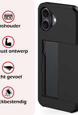 NoXx Hoes Geschikt voor iPhone 16 Plus Hoesje Pasjeshouder Hard Cover Shock Proof Hard Case Hoes Met Kaarthouder - Zwart