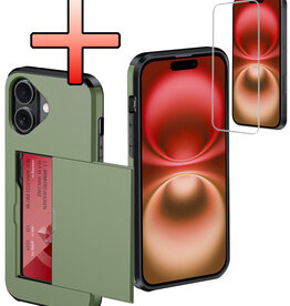 NoXx NoXx iPhone 16 Plus Hoesje Pashouder Hard Met Screenprotector - Donker Groen