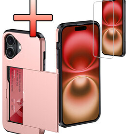 NoXx NoXx iPhone 16 Plus Hoesje Pashouder Hard Met Screenprotector - Rosé Goud