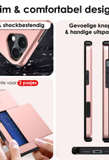 NoXx Hoes Geschikt voor iPhone 16 Plus Hoesje Pasjeshouder Hard Cover Met Screenprotector Shock Proof Hard Case Hoes Met Kaarthouder - Rosé goud