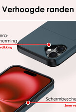 NoXx Hoes Geschikt voor iPhone 16 Plus Hoesje Pasjeshouder Hard Cover Met 2x Screenprotector Shock Proof Hard Case Hoes Met Kaarthouder - Donkerblauw