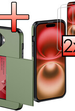 NoXx Hoes Geschikt voor iPhone 16 Plus Hoesje Pasjeshouder Hard Cover Met 2x Screenprotector Shock Proof Hard Case Hoes Met Kaarthouder - Donkergroen