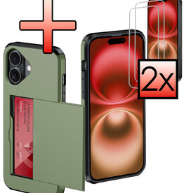 NoXx NoXx iPhone 16 Plus Hoesje Pashouder Hard Met 2x Screenprotector - Donker Groen
