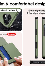 NoXx Hoes Geschikt voor iPhone 16 Plus Hoesje Pasjeshouder Hard Cover Met 2x Screenprotector Shock Proof Hard Case Hoes Met Kaarthouder - Donkergroen