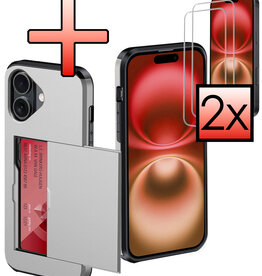 NoXx NoXx iPhone 16 Plus Hoesje Pashouder Hard Met 2x Screenprotector - Grijs