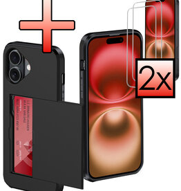 NoXx NoXx iPhone 16 Plus Hoesje Pashouder Hard Met 2x Screenprotector - Zwart