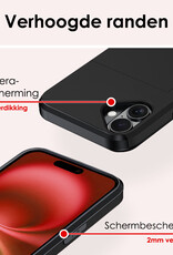 NoXx Hoes Geschikt voor iPhone 16 Plus Hoesje Pasjeshouder Hard Cover Met 2x Screenprotector Shock Proof Hard Case Hoes Met Kaarthouder - Zwart