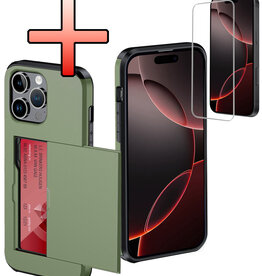 NoXx NoXx iPhone 16 Pro Hoesje Pashouder Hard Met Screenprotector - Donker Groen