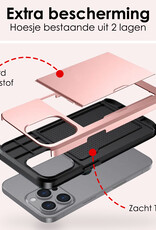 NoXx Hoes Geschikt voor iPhone 16 Pro Hoesje Pasjeshouder Hard Cover Met Screenprotector Shock Proof Hard Case Hoes Met Kaarthouder - Rosé goud
