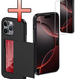 NoXx NoXx iPhone 16 Pro Hoesje Pashouder Hard Met Screenprotector - Zwart